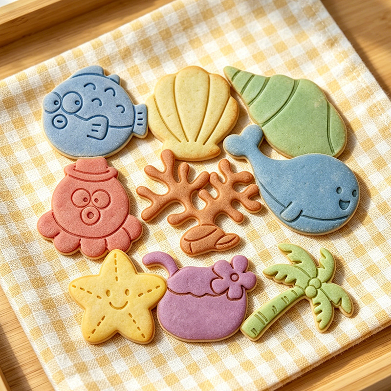 卡通海洋生物饼干模具套装翻糖曲奇磨具3D立体按压家用烘焙工具