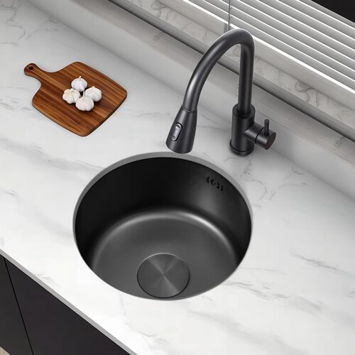 纳米黑色304不锈钢小单槽圆形盆