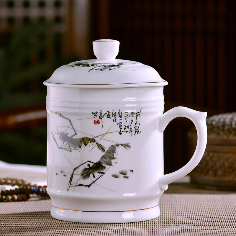 景德镇骨瓷茶杯陶瓷带盖马克杯家用大容量办公室水杯青花瓷杯子_虎窝淘
