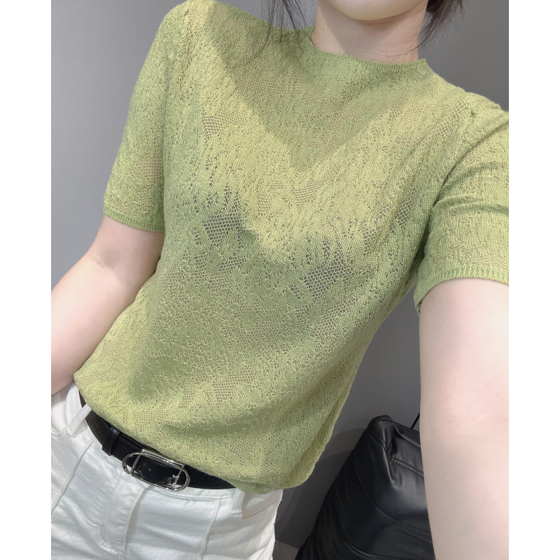 欧货气质冰丝针织衫短袖女修身