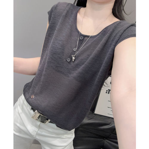 高级感洋气冰丝针织衫短袖女宽松