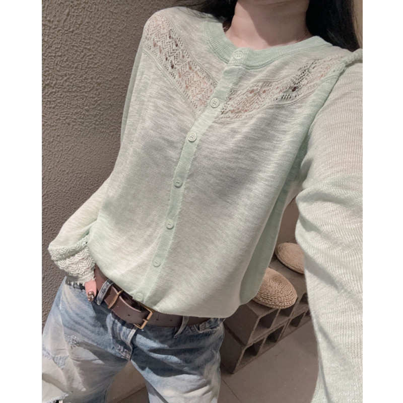 竹节棉麻长袖女冰丝针织衫宽松外搭防晒罩衫微透开衫上衣空调衫夏