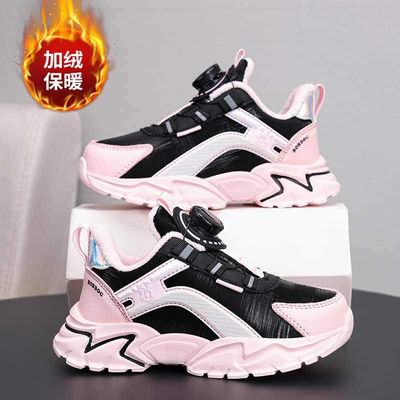 巴布豆女童二棉鞋皮面儿童运动鞋