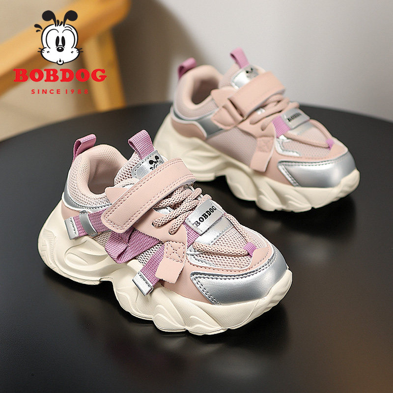 巴布豆童鞋女童老爹鞋2026新款春秋季网面透气儿童运动鞋女孩跑鞋
