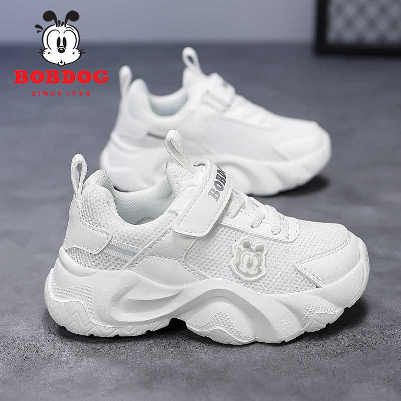 巴布豆童鞋儿童小白鞋男童运动鞋女童鞋子网面透气校园白色跑步鞋