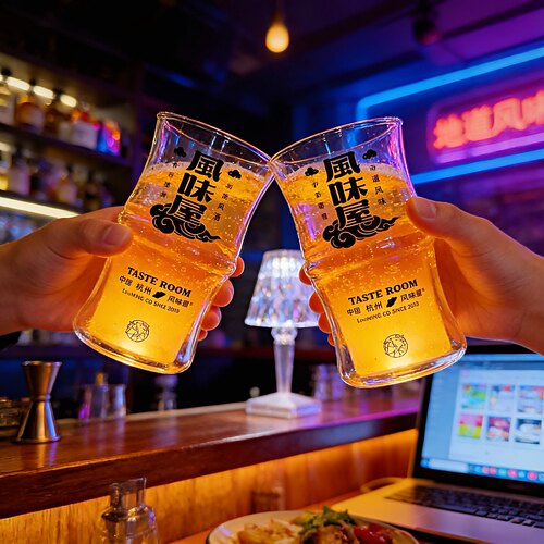 杭州风味屋双层玻璃品脱啤酒杯