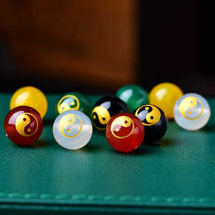 天然红黄白绿黑玛瑙太极八卦散珠金木水火土DIY手链配珠饰品隔珠