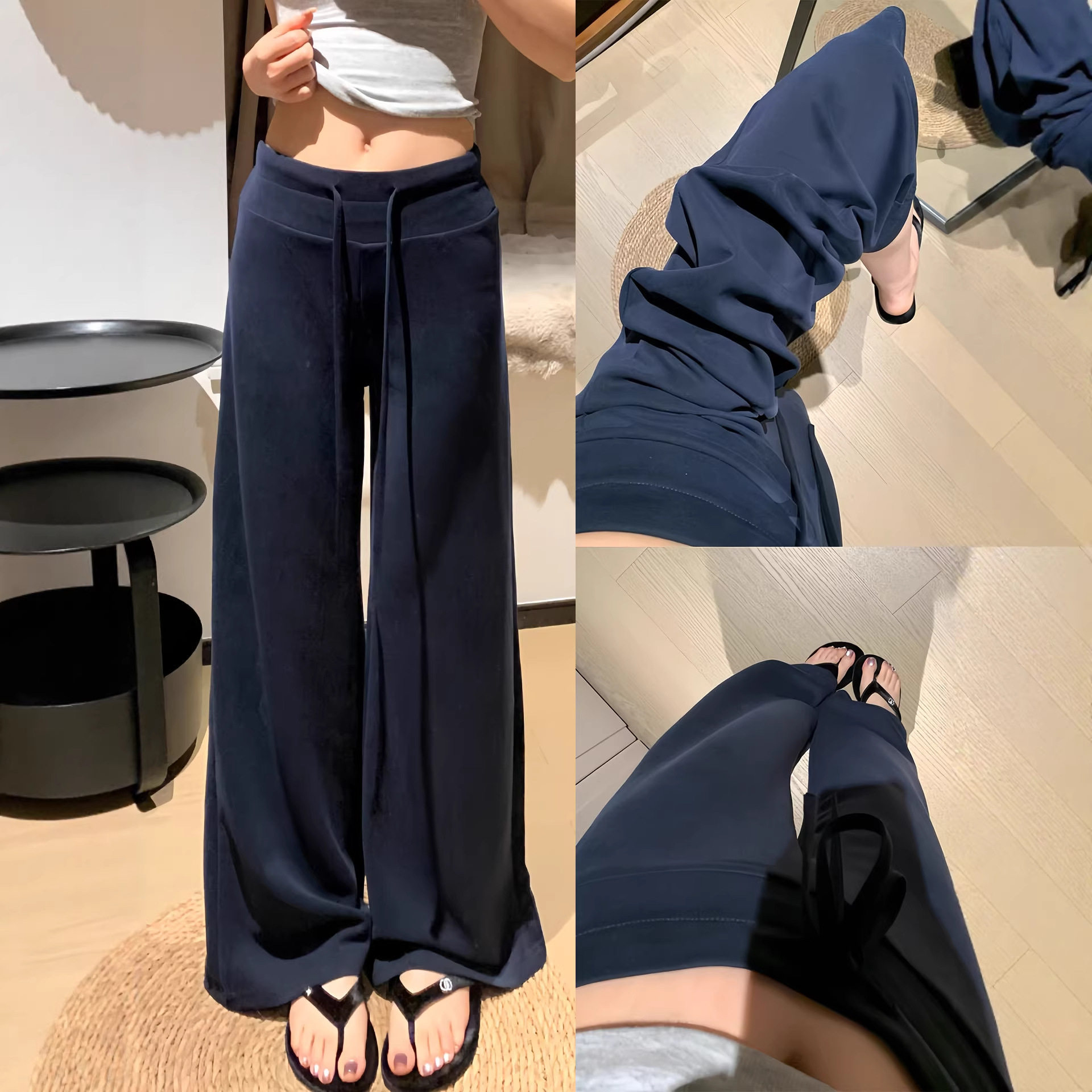 2026新高腰显瘦垂感女运动裤深蓝