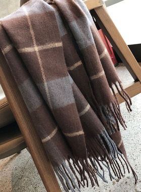 独家36支仿羊绒冬季复古格子流苏保暖长围巾披肩围脖两用男女礼物