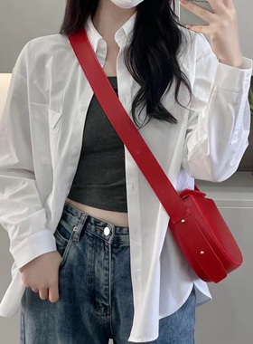 韩版简约慵懒风宽松休闲白色衬衫女雪纺衬衣春秋防晒衫设计感小众