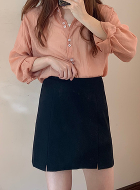 防走光拉链修身显瘦短裙中高腰开叉包臀a字西装半身裙女夏小个子