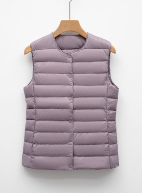 2025轻薄羽绒服女短款圆领保暖羽绒内胆马甲秋冬无领修身大码紫色