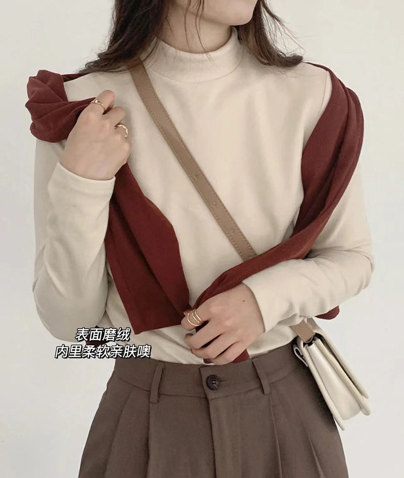 半高领保暖内衣长袖带胸垫t恤女