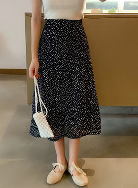2024春装新款高腰松紧小a显高中长款百搭复古波点半身裙夏季薄女