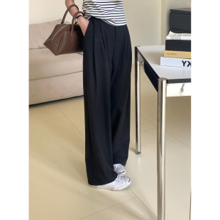 女设计感拼色高腰垂感显瘦直筒休闲阔腿西裤 裤 女 西装 2024春夏新款