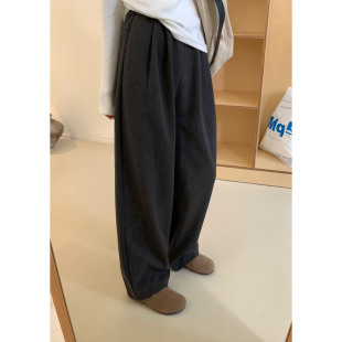 高腰显瘦百搭慵懒休闲加绒保暖尼裤 松弛感阔腿毛呢西裤 2024秋冬季