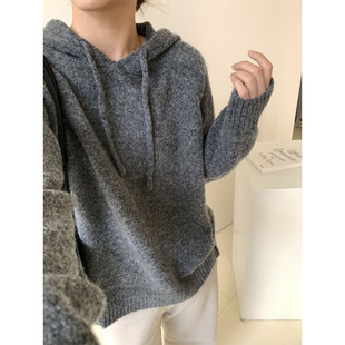 糯叽叽暖绒连帽套头毛衣2024秋冬季温暖慵懒百搭宽松毛衣外套女