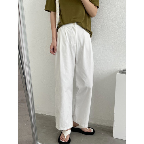 万能百搭风春夏显腿直豆腐白裤子