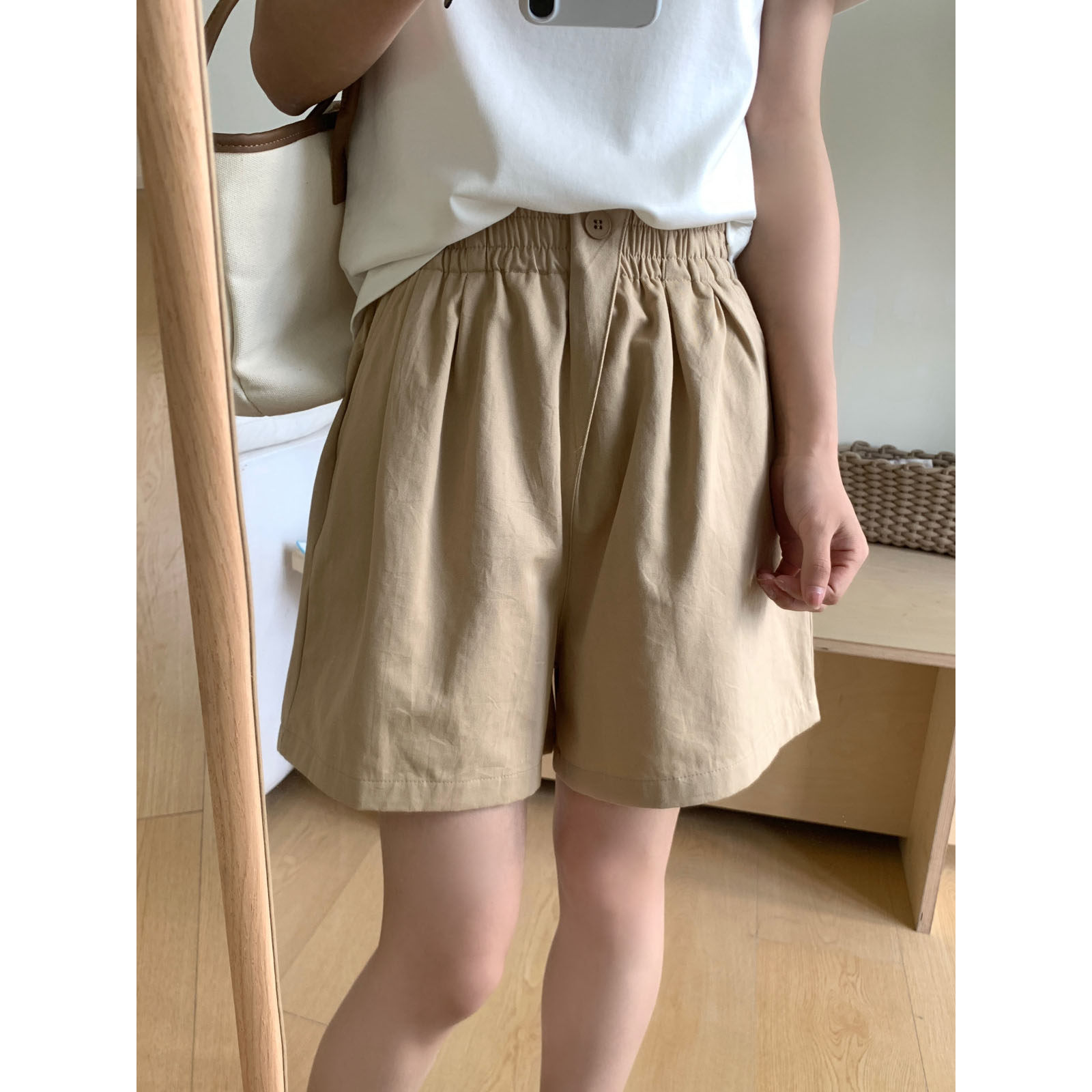 夏日b入休闲短裤女2024夏季清爽舒适松紧腰百搭宽松直筒短裤子女