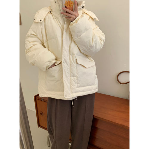 简约保暖90白鸭绒连帽羽绒服