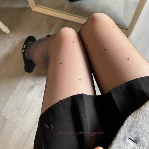百搭连裤0D波点丝袜加宽腰头