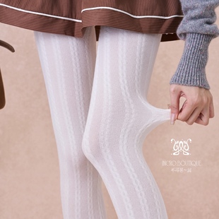 袜白色洛丽塔 打底袜灰色裤 不可思一间微透薄款 针织粗麻花百搭连裤