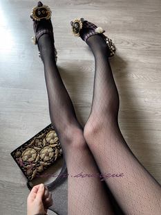 柏林爱丽丝高弹超薄防勾日系蕾丝菱格暗纹复古性感连裤 黑白网袜