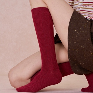 不可思一间加厚保暖圣诞新年红色麻花纹磨毛堆堆袜小腿袜中筒袜女