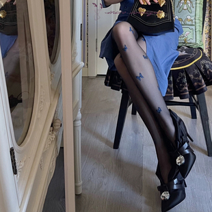 不可思一间蓝蝴蝶超薄夏天丝袜新中式性感优雅个性时髦包芯丝丝袜