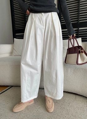 早春新款 随性松弛感半松紧高腰宽松显瘦休闲阔腿裤 SN8652
