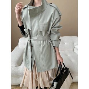 SN8081 高级感立领系带收腰宽松风衣外套 中古老钱调性 法式