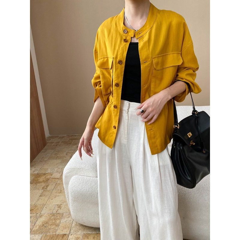 司南设计感双口袋透气天丝亚麻