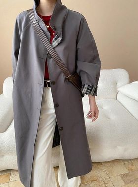 北欧博主风 高级感正反两面穿立领廓形风衣外套长款 SN8100