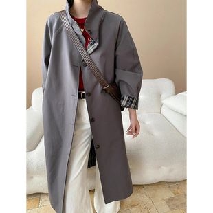 北欧博主风 SN8100 高级感正反两面穿立领廓形风衣外套长款