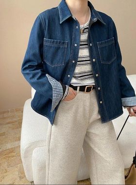 经典丹宁 水洗蓝明外缝线宽松休闲加绒牛仔衬衫叠穿 SN8217