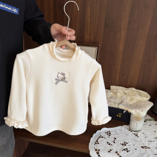 内搭女童发热磨毛棉绒打底衫 女宝宝半高领长袖 T恤女婴儿童秋冬装