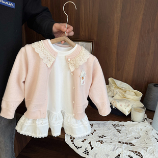 女宝宝甜美公主风针织开衫女婴儿童春装2026新款女童糯软毛衣外套