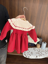 1-5岁女宝宝洋气拼色毛衣裙女婴儿秋冬装3女童中国风新年红连衣裙