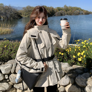 杨幂同款鹅绒冲锋衣羽绒服女短款2024冬季新款收腰超显瘦工装外套图片