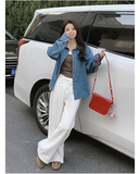 中式国风水墨画拼接蓝色水洗牛仔衣外套女小个子短款高端夹克上衣，女装衬衫，浙宝220