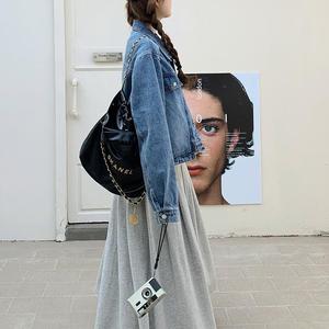 蓝色盐系小个子休闲牛仔夹克女秋季短款高级感穿搭时尚翻领外套图片
