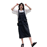 卡其色休闲日系工装风背带裙女2024夏新款慵懒宽松显瘦文艺连衣裙，女装套装/套裙，浙宝220