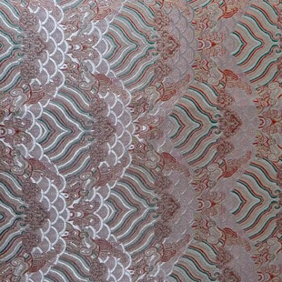 海浪纹织锦缎绸缎淡粉色高端面料高密丝绸布料旗袍红木沙发坐垫布