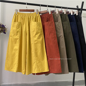 宽松休闲显瘦女装 弹力高腰阔腿裤 大码 裤 子 早秋新款 子七分裤 韩版