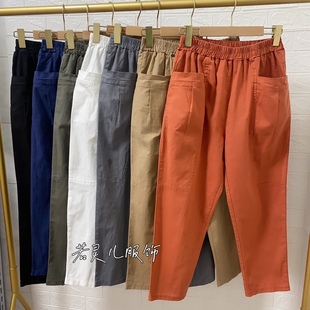 九分裤 春夏新款 宽松休闲显瘦麻棉老爹裤 女裤 子 弹力高腰大码