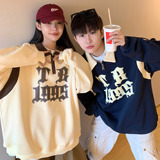情侣装2025秋季新港风翻领宽松发泡印花卫衣秋装男女外套S169-P68，女装短外套，电商A233-1