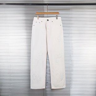 一条精致的裤子从拼皮十字架白色牛仔裤男女同款欧美宽松直筒长裤