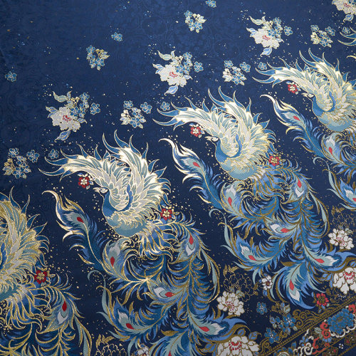 翠雀翎妆花马面裙布料孔雀汉服布