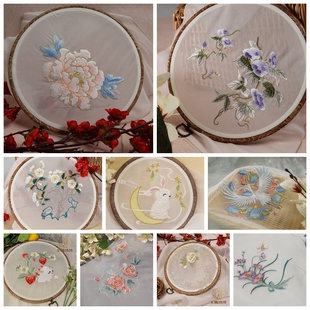 绣花雪纺纱中国古风成品汉服配饰团扇子扇面纱材料玉猫小阁 多款