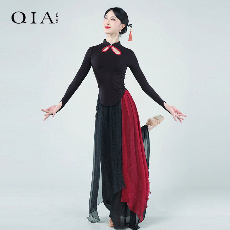 琪亚古典舞练功服女秋季黑色长袖旗袍上衣中国舞民族舞蹈演出服装